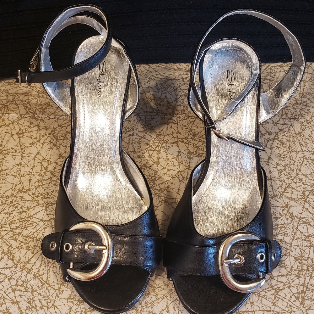 Styluxe Black Women's Wedges with Silver Accents